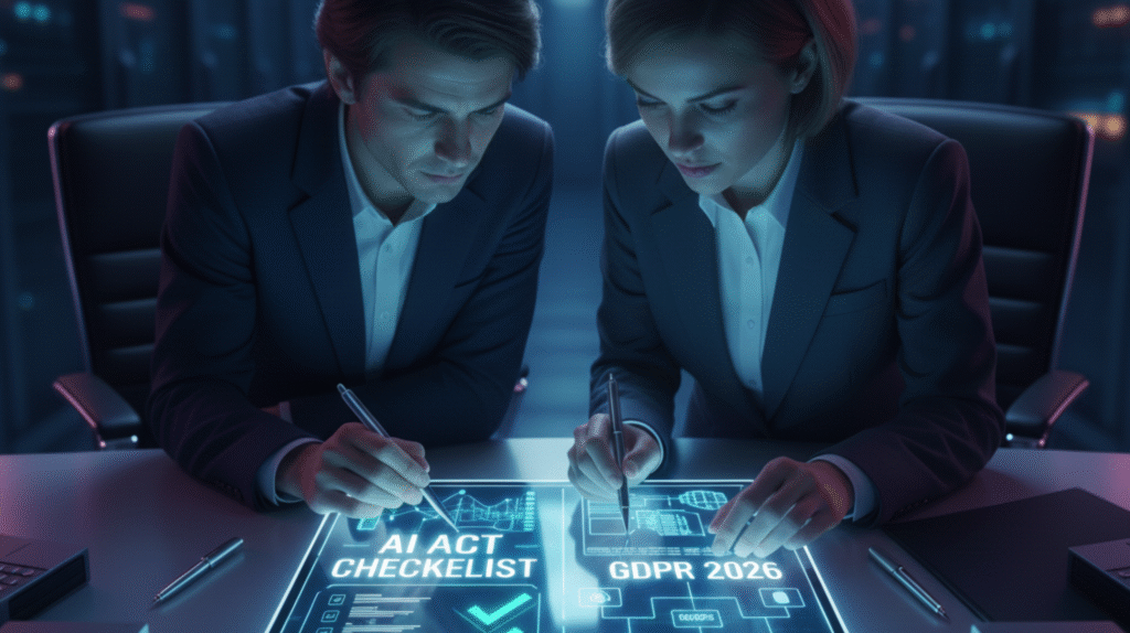 Ilustracja przedstawiająca audyt AI Act w firmie