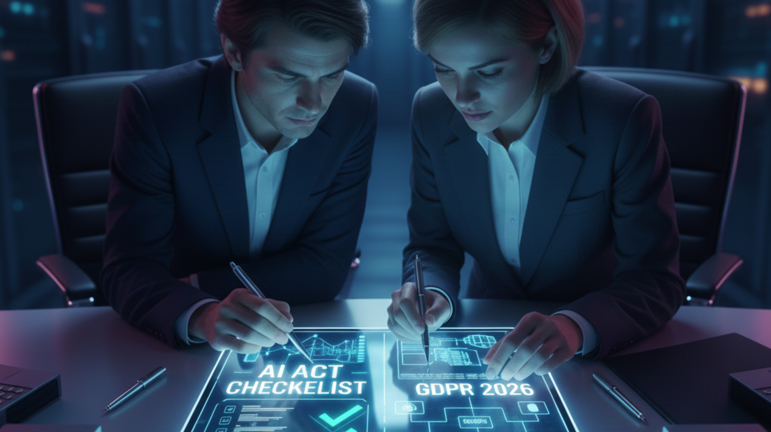 Ilustracja przedstawiająca audyt AI Act w firmie